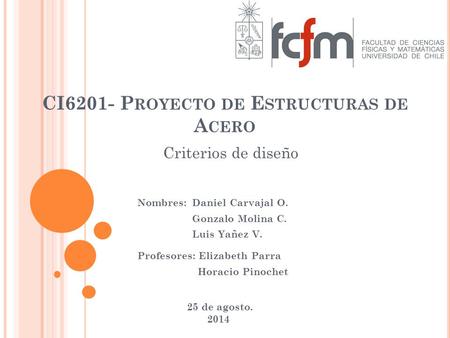 CI6201- P ROYECTO DE E STRUCTURAS DE A CERO Nombres: Daniel Carvajal O. Gonzalo Molina C. Luis Yañez V. Criterios de diseño Profesores: Elizabeth Parra.