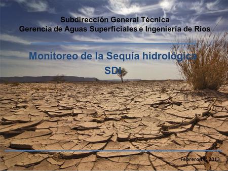 1 Subdirección General Técnica Gerencia de Aguas Superficiales e Ingeniería de Ríos Monitoreo de la Sequía hidrológica SDI Febrero 14, 2013.