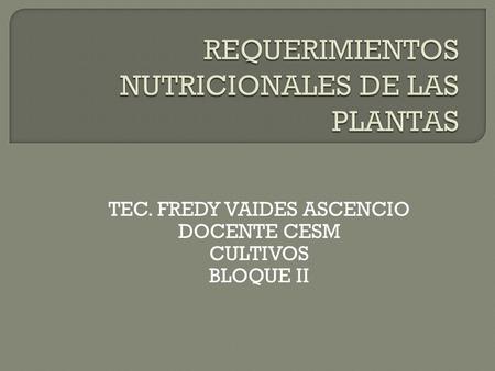 REQUERIMIENTOS NUTRICIONALES DE LAS PLANTAS