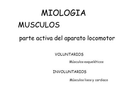 MIOLOGIA MUSCULOS parte activa del aparato locomotor VOLUNTARIOS