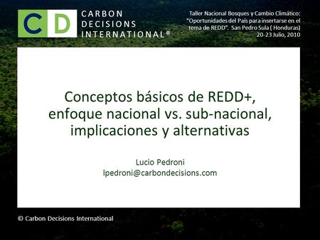 Conceptos básicos de REDD+, enfoque nacional vs. sub-nacional, implicaciones y alternativas Lucio Pedroni CARBON DECISIONS.