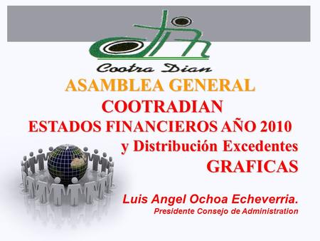 ASAMBLEA GENERAL COOTRADIAN COOTRADIAN ESTADOS FINANCIEROS AÑO 2010 y Distribución Excedentes GRAFICAS Luis Angel Ochoa Echeverria. Presidente Consejo.