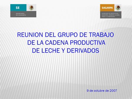 1 9 de octubre de 2007 REUNION DEL GRUPO DE TRABAJO DE LA CADENA PRODUCTIVA DE LECHE Y DERIVADOS.