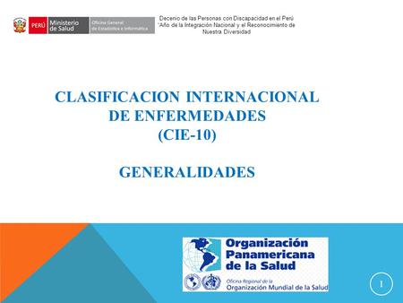 1 Decenio de las Personas con Discapacidad en el Perú “Año de la Integración Nacional y el Reconocimiento de Nuestra Diversidad CLASIFICACION INTERNACIONAL.