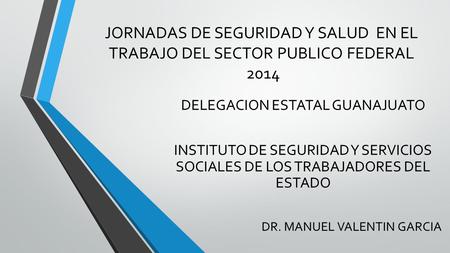 JORNADAS DE SEGURIDAD Y SALUD EN EL TRABAJO DEL SECTOR PUBLICO FEDERAL 2014 DELEGACION ESTATAL GUANAJUATO INSTITUTO DE SEGURIDAD Y SERVICIOS SOCIALES DE.
