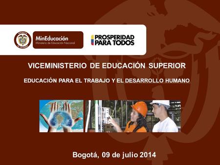 VICEMINISTERIO DE EDUCACIÓN SUPERIOR EDUCACIÓN PARA EL TRABAJO Y EL DESARROLLO HUMANO Bogotá, 09 de julio 2014.