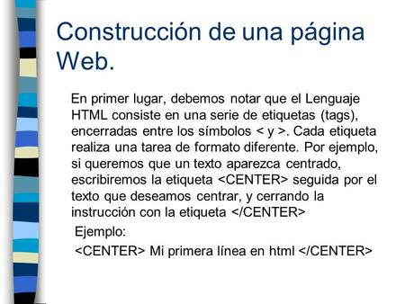 Construcción de una página Web.