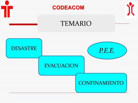 CODEACOM TEMARIO DESASTRE P.E.E. EVACUACION CONFINAMIENTO.