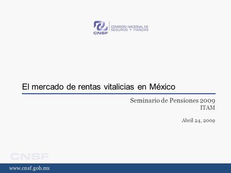 El mercado de rentas vitalicias en México Seminario de Pensiones 2009 ITAM Abril 24, 2009.