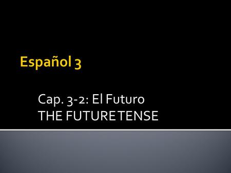 Cap. 3-2: El Futuro THE FUTURE TENSE.  The Future tense is very easy to form.  The same set of endings is applied to all verbs (-ar, -er, -ir).  The.