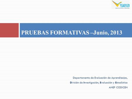 Departamento de Evaluación de Aprendizajes, División de Investigación, Evaluación y Estadística ANEP CODICEN PRUEBAS FORMATIVAS –Junio, 2013.