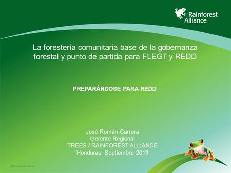 ©2009 Rainforest Alliance PREPARÁNDOSE PARA REDD José Román Carrera Gerente Regional TREES / RAINFOREST ALLIANCE Honduras, Septiembre 2013 La forestería.