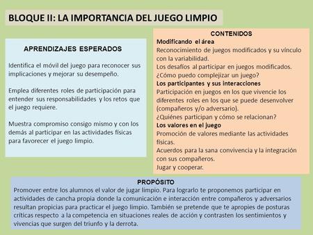 BLOQUE II: LA IMPORTANCIA DEL JUEGO LIMPIO