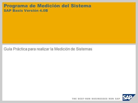 Programa de Medición del Sistema SAP Basis Versión 4.0B Guía Práctica para realizar la Medición de Sistemas.