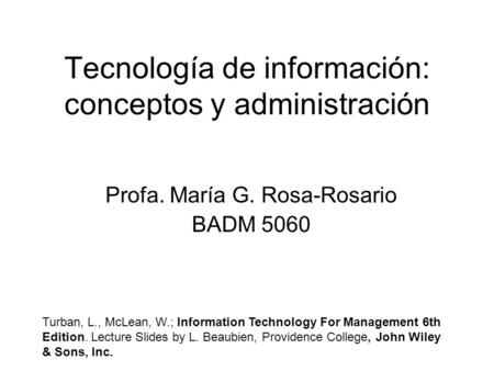 Tecnología de información: conceptos y administración