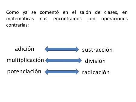 adición sustracción multiplicación división potenciación radicación