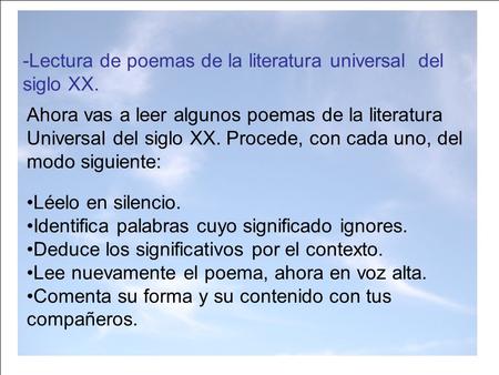 -Lectura de poemas de la literatura universal  del siglo XX.