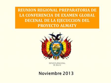 Noviembre 2013 ESTADO PLURINACIONAL DE BOLIVIA REUNION REGIONAL PREPARATORIA DE LA CONFERENCIA DE EXAMEN GLOBAL DECENAL DE LA EJECUCCION DEL PROYECTO ALMATY.