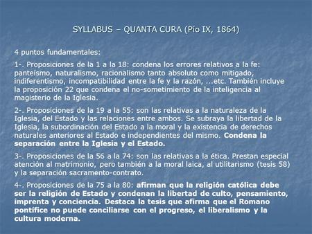 SYLLABUS – QUANTA CURA (Pío IX, 1864)
