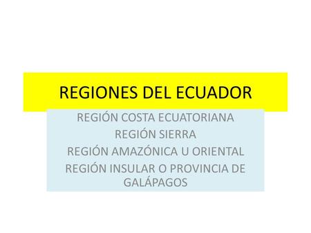 REGIONES DEL ECUADOR REGIÓN COSTA ECUATORIANA REGIÓN SIERRA