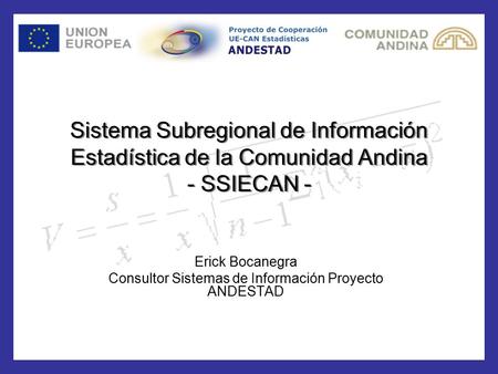 Sistema Subregional de Información Estadística de la Comunidad Andina - SSIECAN - Erick Bocanegra Consultor Sistemas de Información Proyecto ANDESTAD.