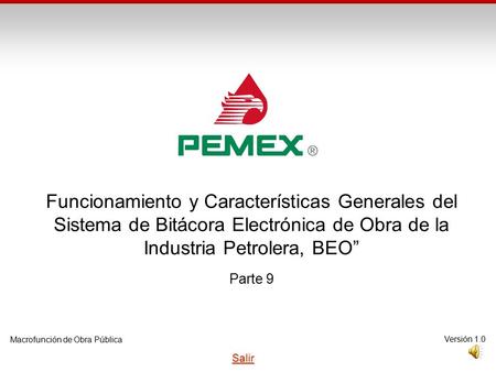 Funcionamiento y Características Generales del Sistema de Bitácora Electrónica de Obra de la Industria Petrolera, BEO” Parte 9 Macrofunción de Obra Pública.