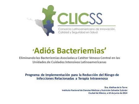 ‘Adiós Bacteriemias’ Eliminando las Bacteriemias Asociadas a Catéter Venoso Central en las Unidades de Cuidados Intensivos Latinoamericanas Programa de.