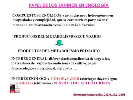 COMPUESTOS FENÓLICOS: sustancias muy heterogéneas en propiedades y complejidad, que se caracterizan por poseer al menos un anillo aromático con uno o más.