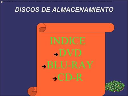 DISCOS DE ALMACENAMIENTO INDICE  DVD  BLU-RAY  CD-R.