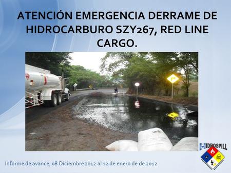 Informe de avance, 08 Diciembre 2012 al 12 de enero de de 2012 ATENCIÓN EMERGENCIA DERRAME DE HIDROCARBURO SZY267, RED LINE CARGO.