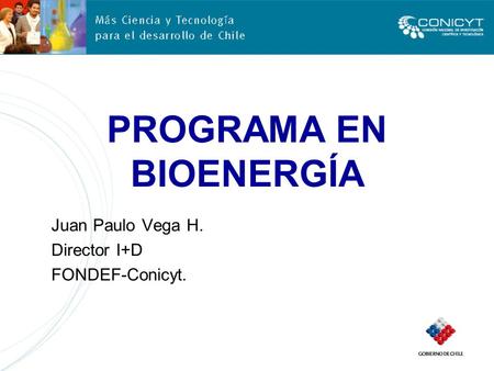 Juan Paulo Vega H. Director I+D FONDEF-Conicyt. PROGRAMA EN BIOENERGÍA.