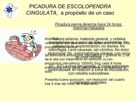 PICADURA DE ESCOLOPENDRA CINGULATA, a propósito de un caso