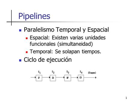 Pipelines Paralelismo Temporal y Espacial Ciclo de ejecución