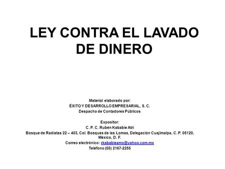 LEY CONTRA EL LAVADO DE DINERO