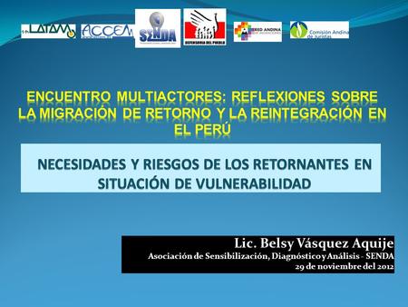 Lic. Belsy Vásquez Aquije Asociación de Sensibilización, Diagnóstico y Análisis - SENDA 29 de noviembre del 2012.