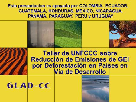 Taller de UNFCCC sobre Reducción de Emisiones de GEI por Deforestación en Países en Vía de Desarrollo Esta presentacion es apoyada por COLOMBIA, ECUADOR,