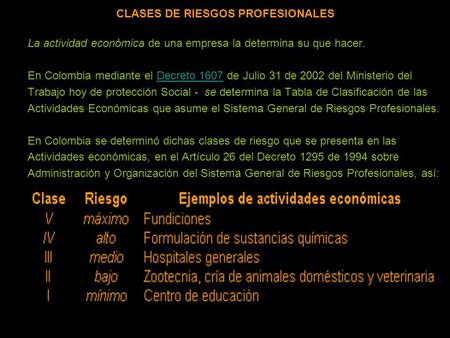 CLASES DE RIESGOS PROFESIONALES