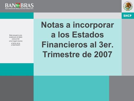 Notas a incorporar a los Estados Financieros al 3er. Trimestre de 2007 Este recuadro gris puede ser utilizado para poner una imagen alusiva al tema de.