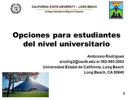Opciones para estudiantes del nivel universitario CALIFORNIA STATE UNIVERSITY – LONG BEACH ▬▬▬▬▬▬▬▬▬▬▬▬▬▬▬▬▬▬▬▬▬▬▬▬▬▬▬▬▬▬▬▬▬▬▬▬▬▬ College Assistance Migrant.