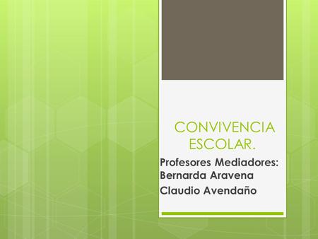 CONVIVENCIA ESCOLAR. Profesores Mediadores: Bernarda Aravena Claudio Avendaño.