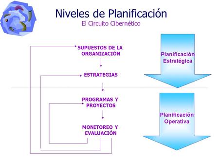Niveles de Planificación El Circuito Cibernético SUPUESTOS DE LA ORGANIZACIÓN ESTRATEGIAS PROGRAMAS Y PROYECTOS MONITOREO Y EVALUACIÓN Planificación Estratégica.