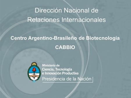 Dirección Nacional de Relaciones Internacionales Centro Argentino-Brasileño de Biotecnología CABBIO.