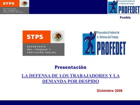 Puebla Presentación LA DEFENSA DE LOS TRABAJADORES Y LA DEMANDA POR DESPIDO Diciembre 2008.