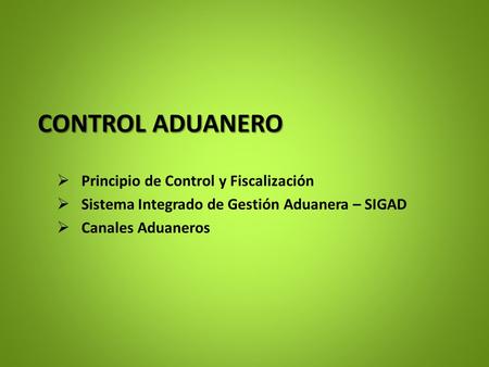 CONTROL ADUANERO Principio de Control y Fiscalización