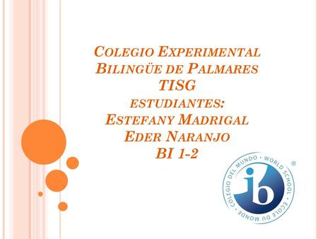 C OLEGIO E XPERIMENTAL B ILINGÜE DE P ALMARES TISG ESTUDIANTES : E STEFANY M ADRIGAL E DER N ARANJO BI 1-2.