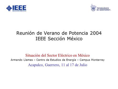 Reunión de Verano de Potencia 2004 IEEE Sección México Situación del Sector Eléctrico en México Armando Llamas – Centro de Estudios de Energía – Campus.