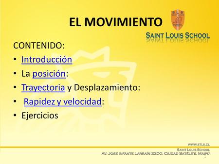 EL MOVIMIENTO CONTENIDO: Introducción La posición: