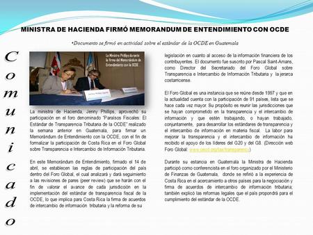 La ministra de Hacienda, Jenny Phillips, aprovechó su participación en el foro denominado “Paraísos Fiscales: El Estándar de Transparencia Tributaria de.