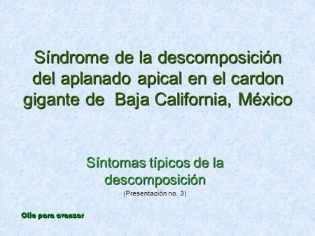 Síndrome de la descomposición del aplanado apical en el cardon gigante de Baja California, México Síntomas típicos de la descomposición (Presentación no.