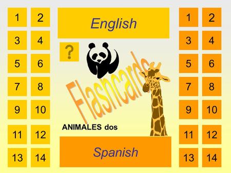English Spanish 1 3 2 4 5 7 6 8 910 1112 1314 1 3 2 4 5 7 6 8 910 1112 1314 ANIMALES dos.